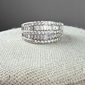 Sterling Silver Womens Cubic Zirconia Baguette Triple Row Ring (UNSURE OF BRAND)